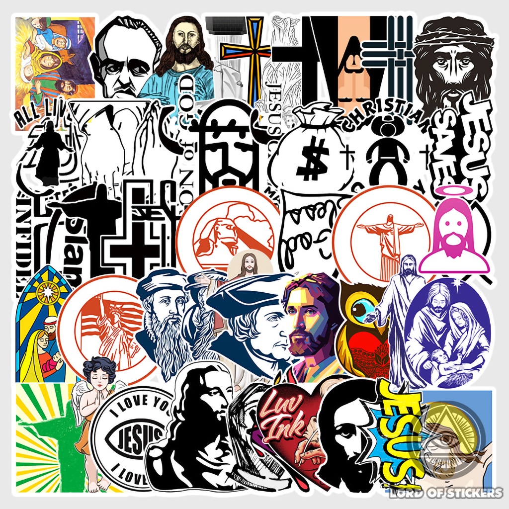 Set 50 Hình Dán Sticker Chúa Jesus Chống Thấm Nước Trang Trí Mũ Nón Bảo Hiểm, Ván Trượt, Laptop, Điện Thoại, Vali, Sổ