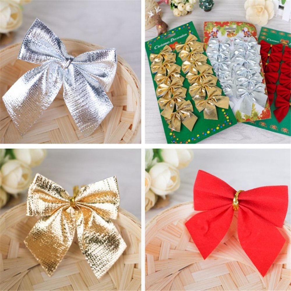 Set 12 nơ treo trang trí cây thông noel bằng vải không dệt trọng lượng nhẹ nhiều màu sắc
