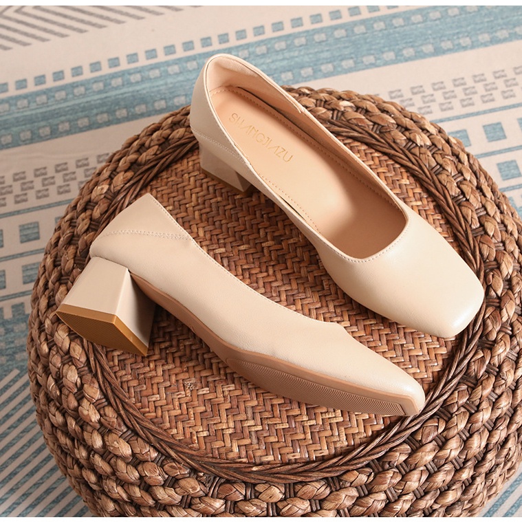 Giày Cao Gót Mũi Vuông Phong Cách Thời Trang Hàn Quốc Có Size Nhỏ 32 33 34