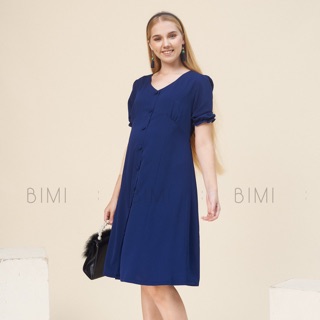 Đầm nút cổ v xanh - bimi