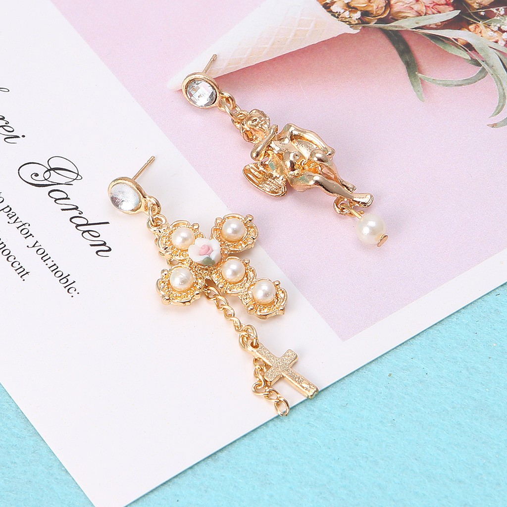 Khuyên tai dáng dài đính ngọc trai nhân tạo sang trọng thanh lịch