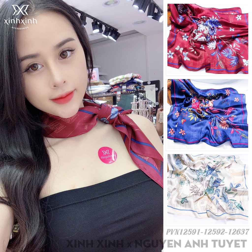 Khăn lụa vuông Pandana cao cấp 70x70 siêu mềm đẹp sang chảnh phong cách - Xinh Xinh Accessories