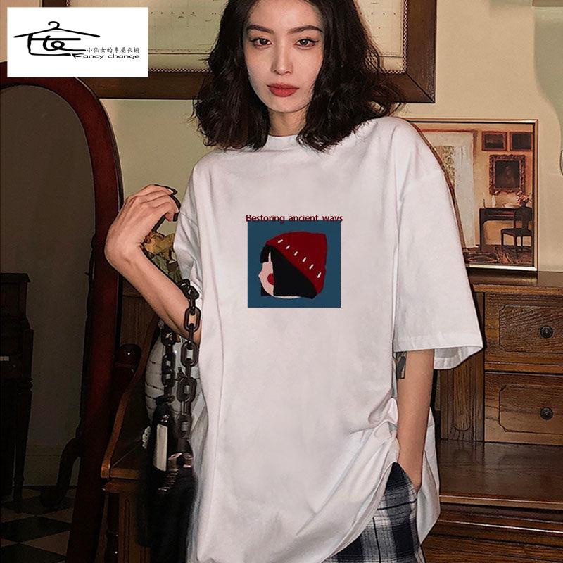 Áo Thun Cotton Tay Lỡ Dáng Rộng Phong Cách Hàn Quốc Thời Trang Xuân Hè Cho Nữ 2022