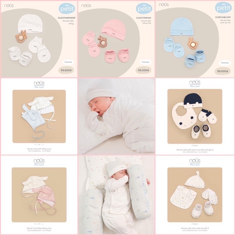 Sét Phụ Kiện Yếm Mũ Bao Tay Bao Chân cho bé sơ sinh Chính Hãng
