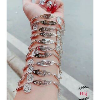 Lắc tay bạc ta khắc tên kèm con giáp cho bé