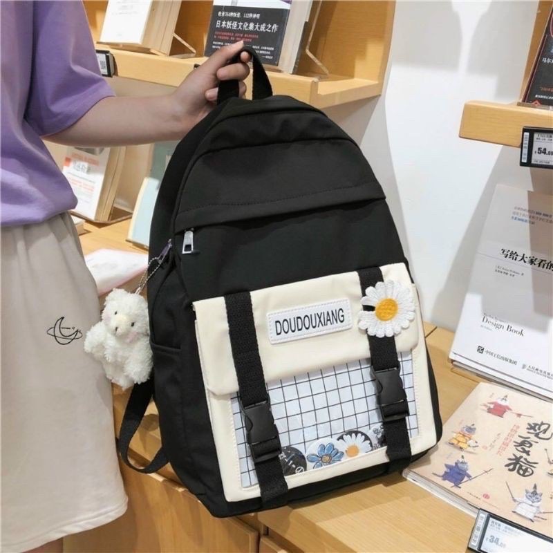 Balo Ulzzang Nữ Nữ Caro Hoa Cúc