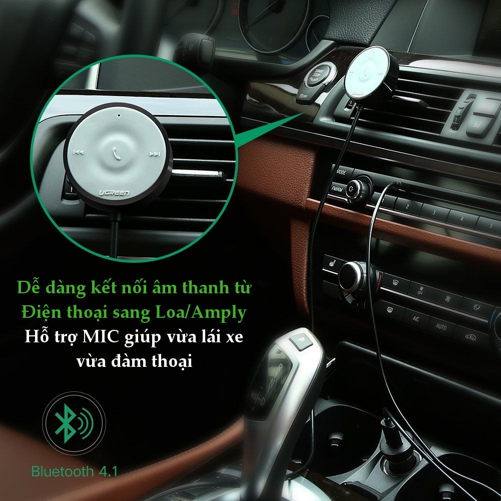 Thiết bị nhận Bluetooth 4.1 Audio UGREEN 30447 cho Ô Tô, hỗ trợ Mic đàm thoại