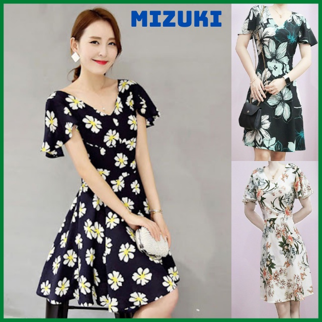 Đầm kiểu Hàn Quốc cổ tim xinh xắn, dạng đầm công sở, đi chơi dáng xòe tay, Vải Lụa mềm mịn, không nhăn, Từ 45-60kg