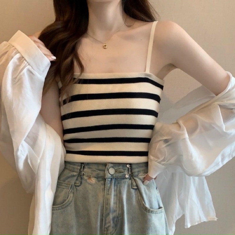 Áo 2 Dây Nữ - Croptop Thun Len Kẻ Ngang siêu đẹp