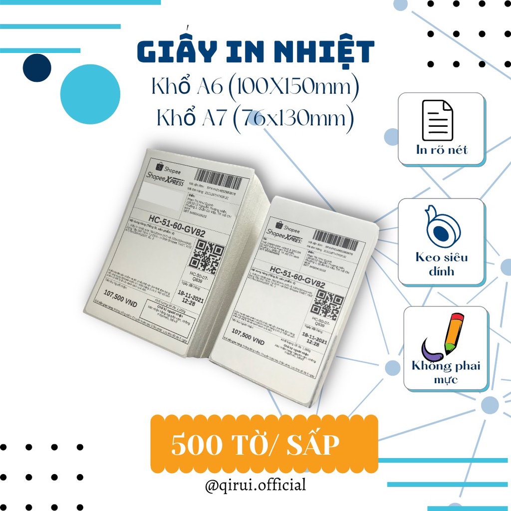 Giấy In Nhiệt Khổ A6 Dạng Tệp 500 Tờ -3 lớp tự dán chống nước - In Đơn Shopee TMĐT Tự Dính