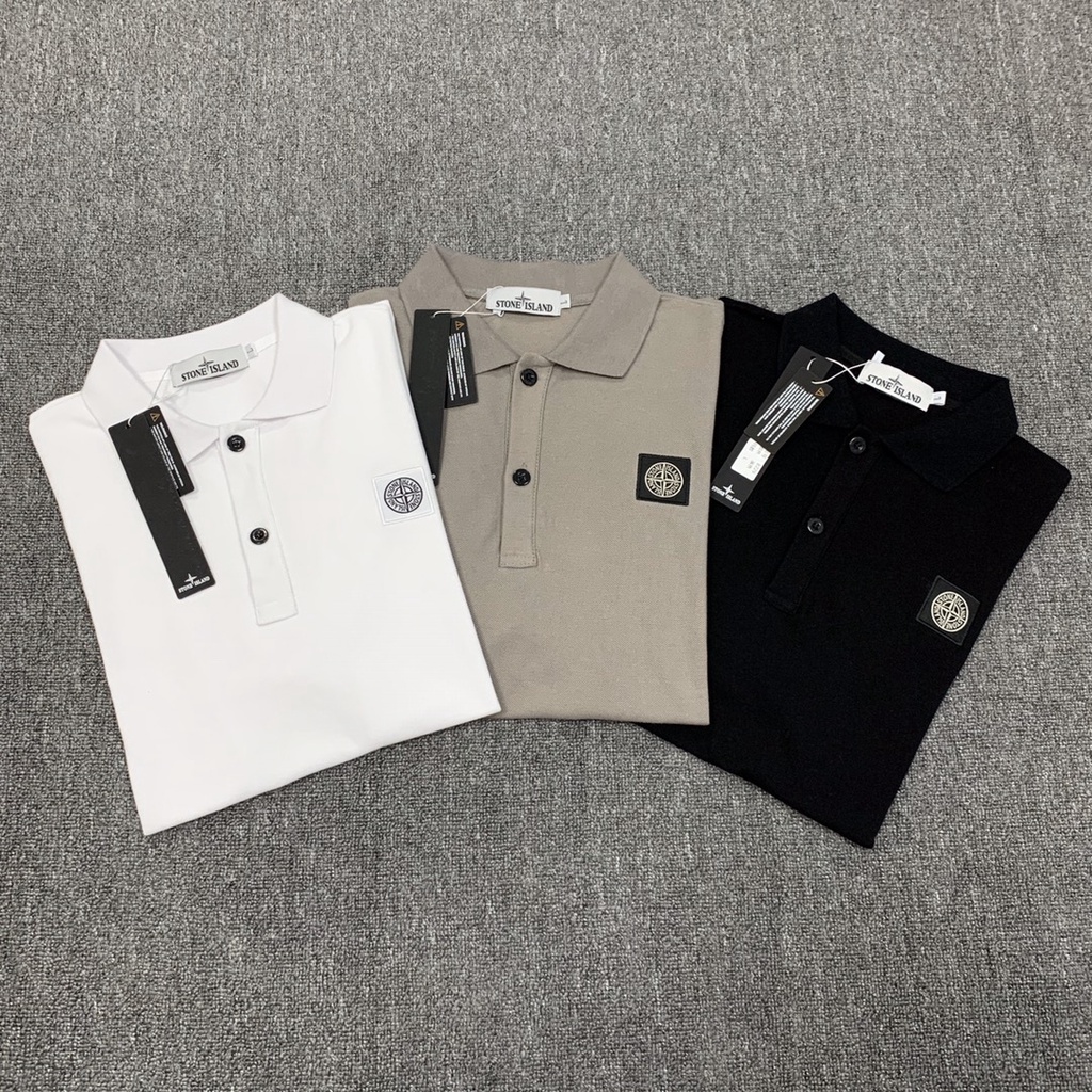 Hot **Stone & Island** Áo polo Tay Ngắn Vải cotton Thêu La Bàn