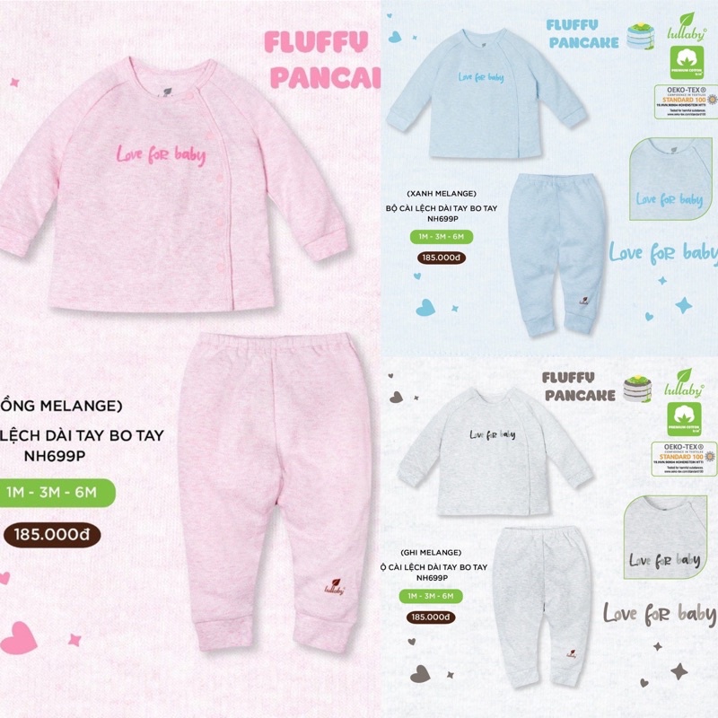 {Nhùn nhùn}Bộ Lullaby cotton thu đông cài lệch sơ sinh 1-3/3-6 (mẫu mới) clip thật