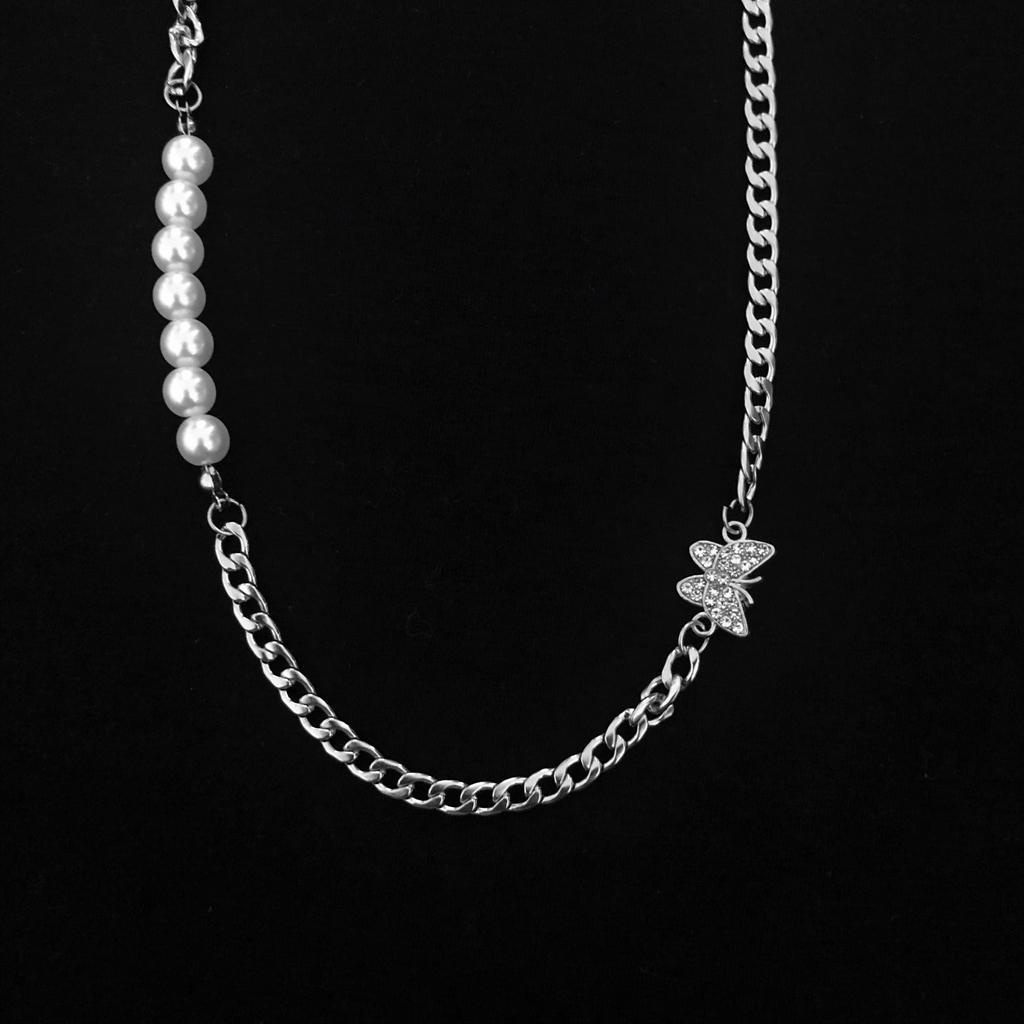 Dây Chuyền Mặt Bướm Đính Ngọc Trai Thời Trang Unisex 22621