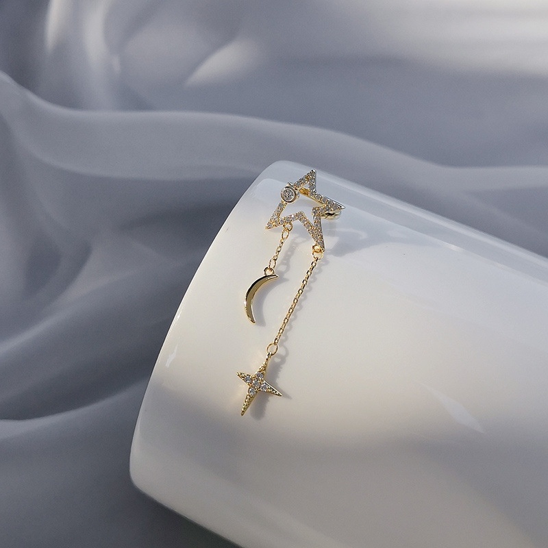 Khuyên Tai Tua Rua Hình Chữ Thập/Mặt Trăng/Ngôi Sao Đính Đá Lấp Lánh Hợp Thời Trang Cho Nữ