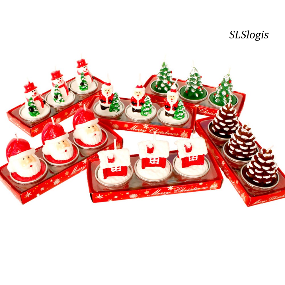 Set 3 Nến Hình Ngôi Nhà Ông Già Noel Và Người Tuyết Dùng Để Trang Trí Độc Đáo