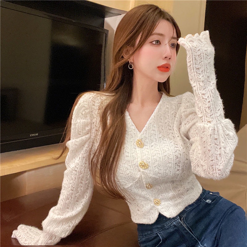 Áo Sơ Mi Tay Dài Phồng Phối Ren Phong Cách Pháp Cổ Điển Thời Trang Mùa Thu Mới Cho Nữ