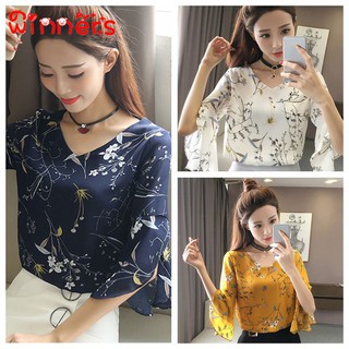 Áo Chiffon cổ chữ V tay ống loe thời trang cho nữ