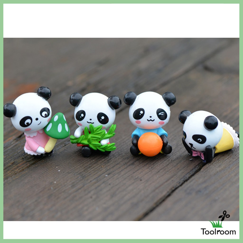 Set 4 Tượng Gấu Trúc Mini Bằng Nhựa Resin Dễ Thương Trang Trí Vườn DIY