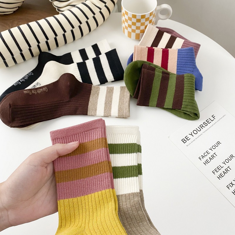 Vớ WAFNHA D574 họa tiết kẻ sọc màu trơn sáng tạo thời trang cho nữ