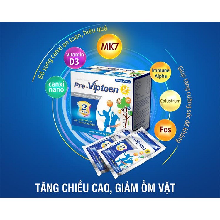 PRE VIPTEEN 2 - Giúp Tăng Chiều Cao & Tăng Sức Đề Kháng - Giảm Ốm Vặt Cho Bé Hộp 20 Gói ⚡Mua 6 Hộp tặng 1 Hộp⚡