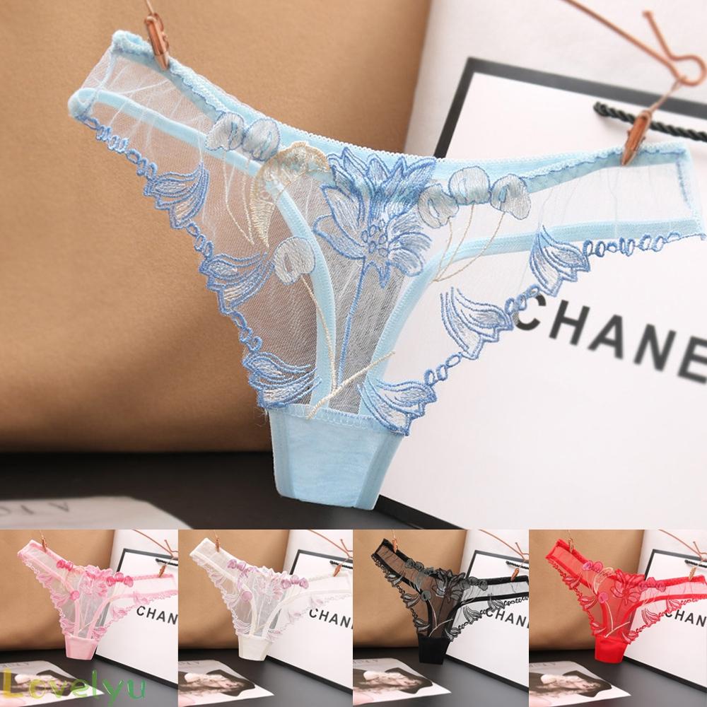 【LOVELYU】Women See through Lace Floral Mesh Breathable Briefs Underpants Thongs G-string【Good Quality】