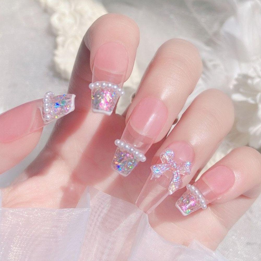 OCEANMAP Phụ Kiện Trang Trí Móng Nghệ Thuật Hình Nơ / Trái Tim Lấp Lánh Xinh Xắn