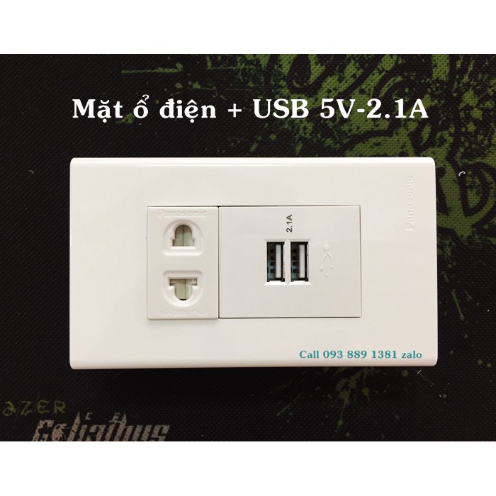 Mặt ổ điện + USB âm tường (gồm 1 ổ điện + 2 ổ sạc USB)