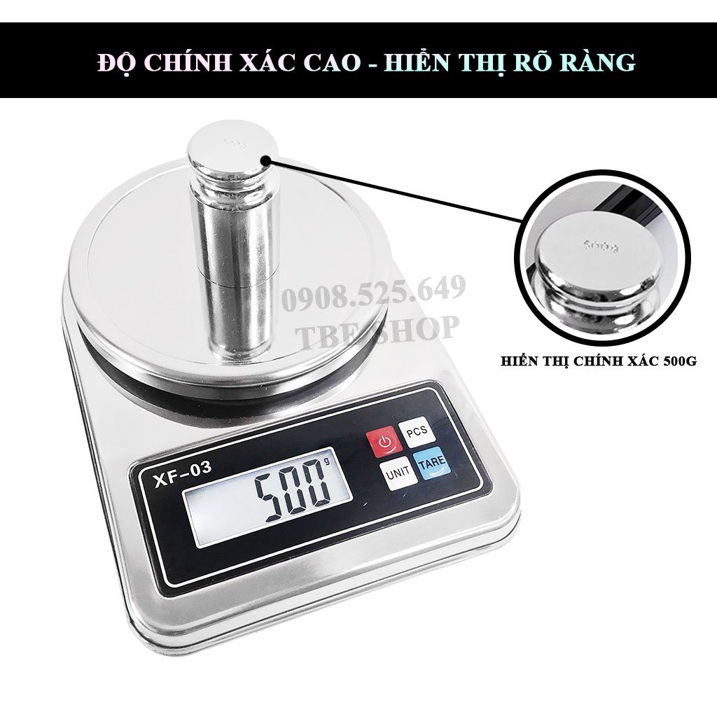 Cân tiểu ly điện tử nhà bếp mini 5kg XF03 inox không gỉ ( Bảo hành 1 năm ) TBE Shop