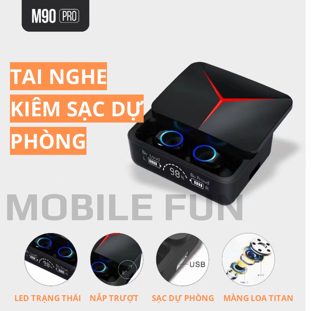 Tai nghe không dây M90 Pro kết nối bluetooth v5.2, tai nghe thể thao nghe nhạc và chơi game độ trễ thấp