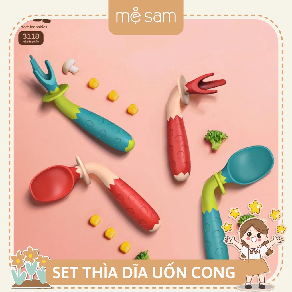 Set thìa dĩa uốn cong tập ăn dặm của ToBé
