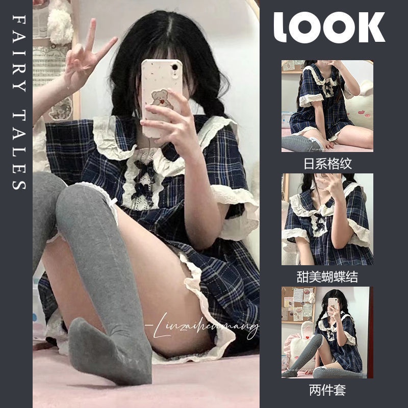 Bộ Đồ Ngủ Áo Tay Ngắn Cổ Vuông Phối Ren Quần short Thời Trang Mùa Hè Hàng Mới Dành Cho Bạn Nữ 2022