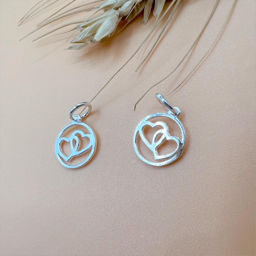 Charm treo hình tròn có trái tim đôi bên trong - Charm Bạc 925 - Mã CB760