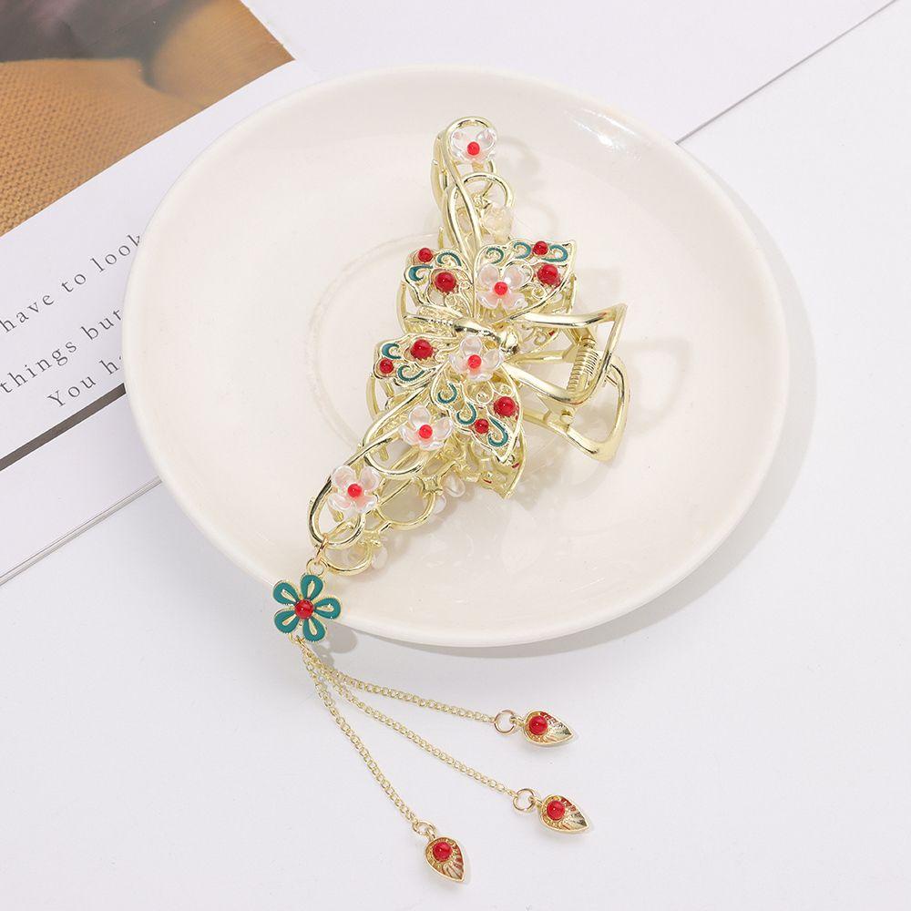 Kẹp Tóc Kim Loại Chống Trượt Đính Nơ Tua Rua Thanh Lịch