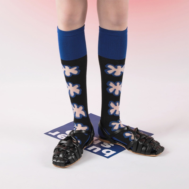 Xiangbao Vớ Ống Chân Phối Lưới Mỏng Thoáng Khí Họa Tiết Hoa Ngọt Ngào Phong Cách Harajuku Mùa Hè Cho Nữ