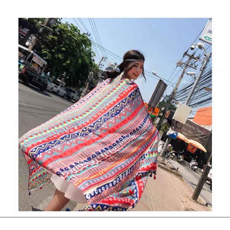 Khăn choàng che nắng in hoa văn thổ cẩm size 90x180cm