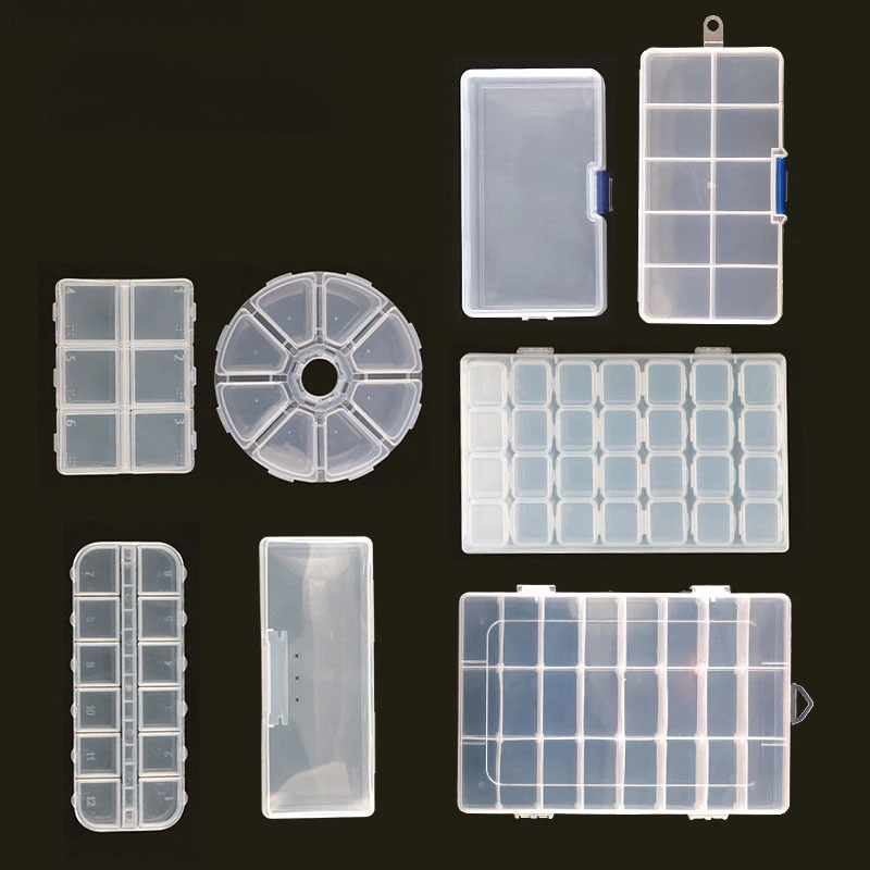 6/8/10/12/24/28 Grids Transparent Clamshell Jewelry Storage Plastic Box/ Nail Art Tools Storage Container/ Dustproof Cotton Swab Necklace Earrings Rings Beads Jewelry Clear Organizer Case