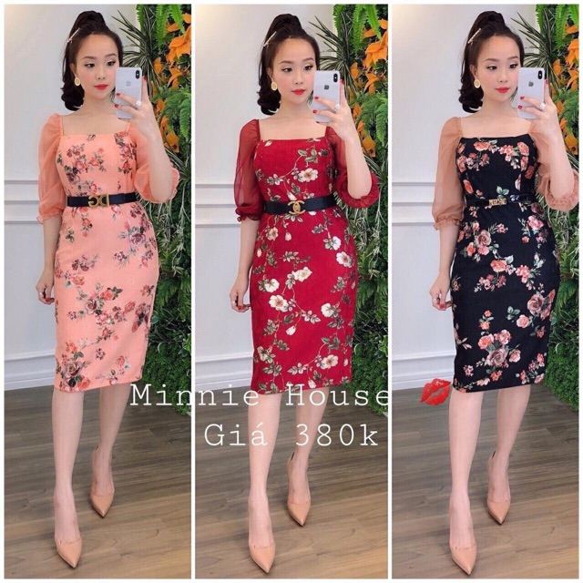 Đầm body phối tay voan(sỉ 100k)kèm mút