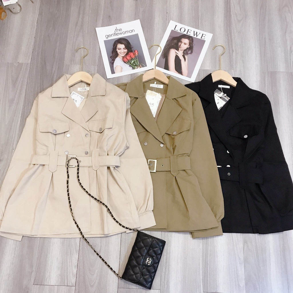 ÁO KHOÁC MĂNG TÔ KAKI PHỐI ĐAI BỤNG THẮT EO SIÊU SANG CHẢNH CHO CÁC CÔ NÀNG DIỆN TẾT -ISE SHOPP -TL