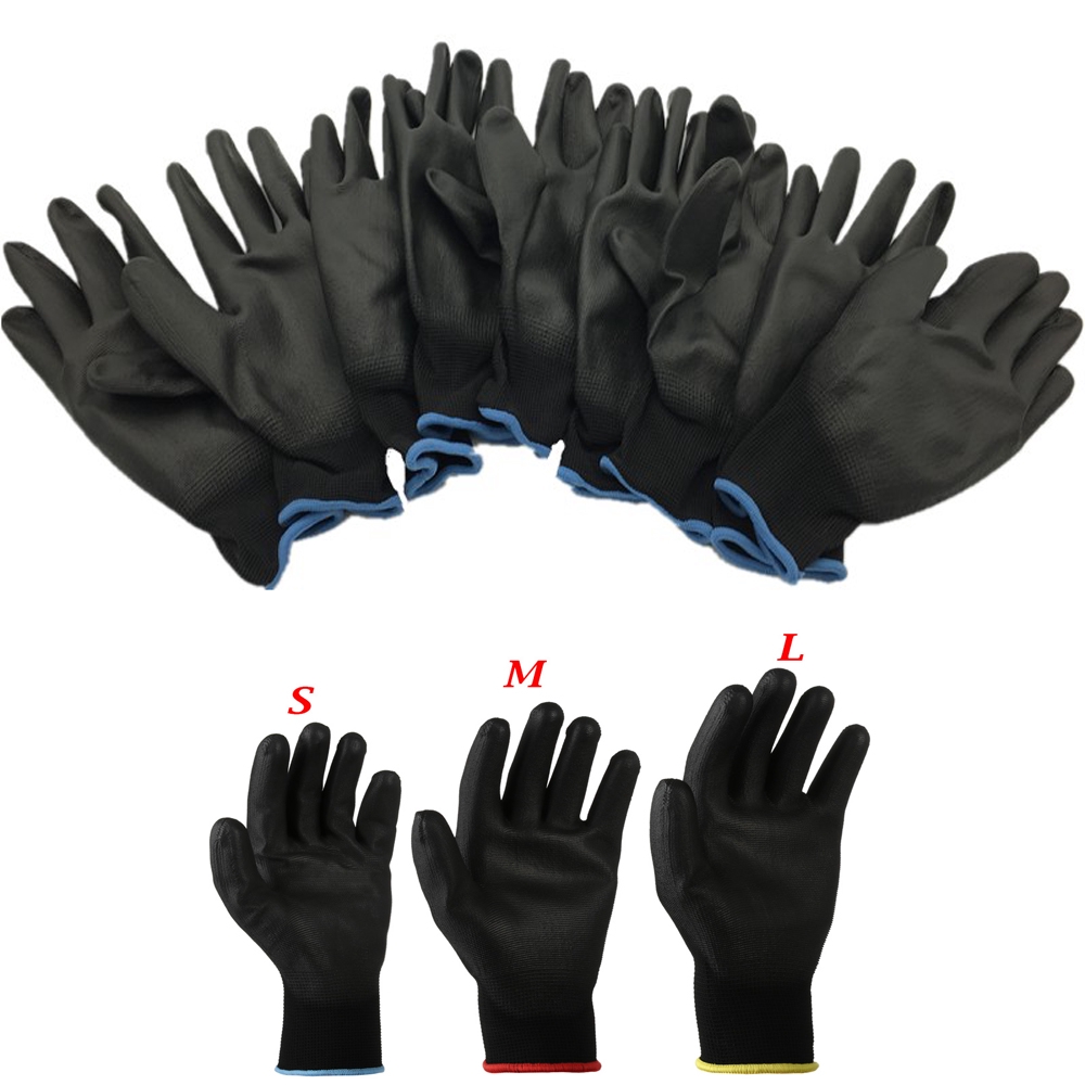 Set 6 cặp găng tay lao động chống tĩnh điện da pu nylon màu đen