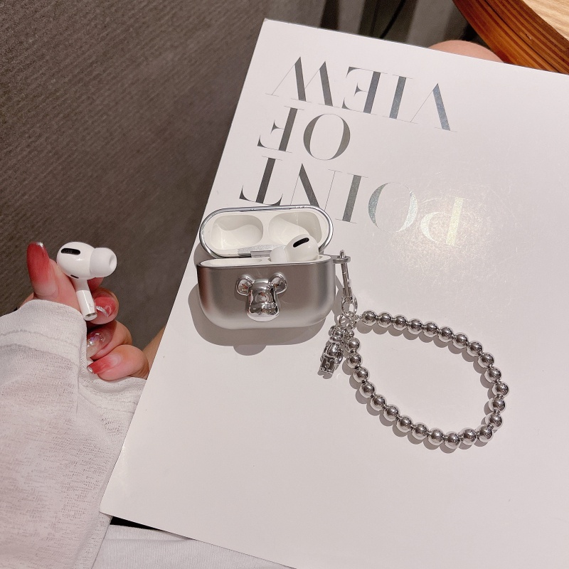 Vỏ Bảo Vệ Hộp Sạc Tai Nghe AirPods Pro 3 2 1 Mạ Điện Họa Tiết Chú Gấu bearbrick Sang Trọng Kèm Dây Đeo Tiện Dụng