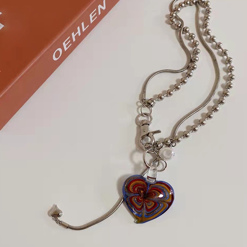 Vòng cổ Mặt Kính Ngọc Trai Hình Trái Tim Phong Cách hip hop Hàn Quốc Cổ Điển