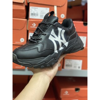 Giày thể thao nam nữ đế cao NY đen chữ trắng,Giày MLB Đen NY Trắng