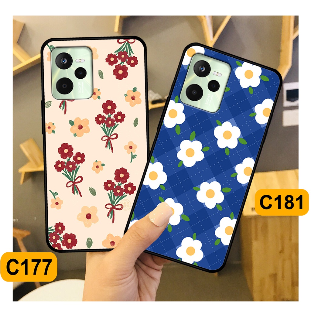 Ốp Realme C35 in hình hoa cỏ nhẹ nhàng,họa tiết caro xinh xắn.ốp lưng chống sốc