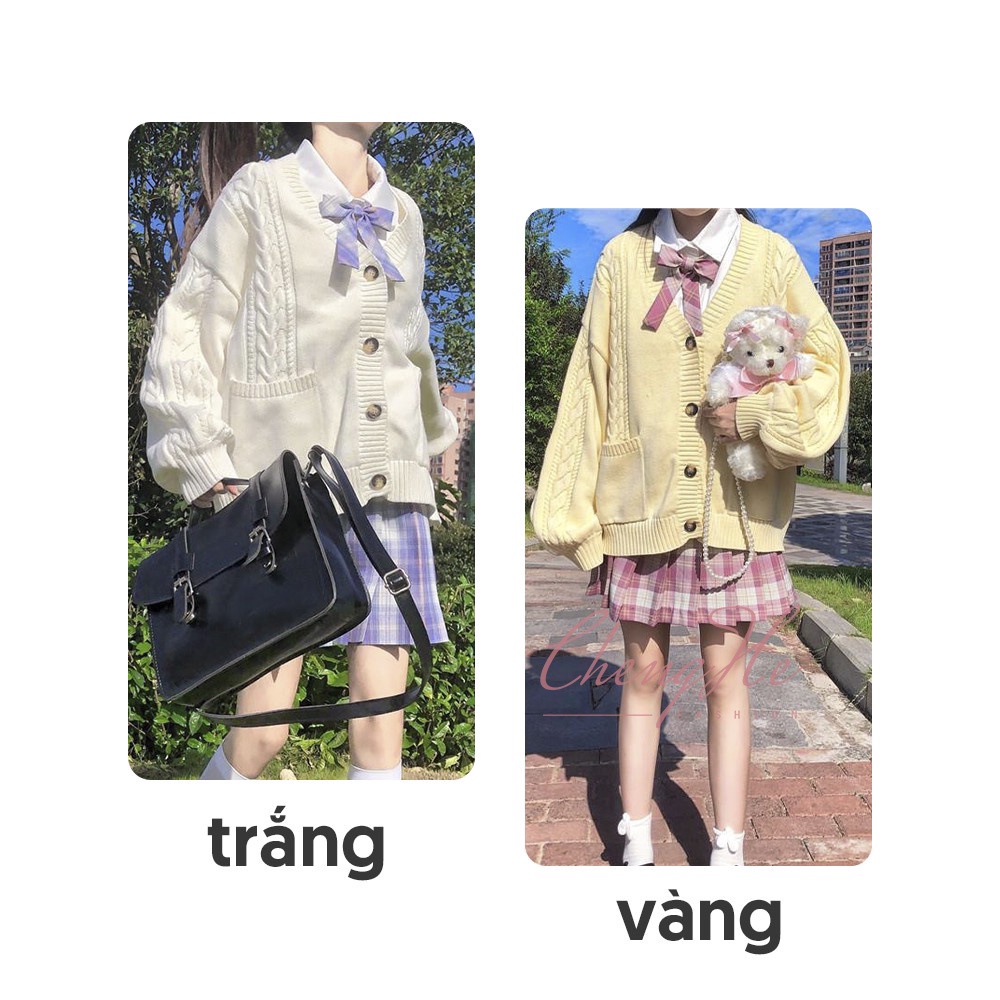 Áo Khoác Cardigan Dáng Rộng Oversize Cài Cúc Tay Bồng Cổ V Dễ Thương Kiểu Dáng Học Sinh S00499