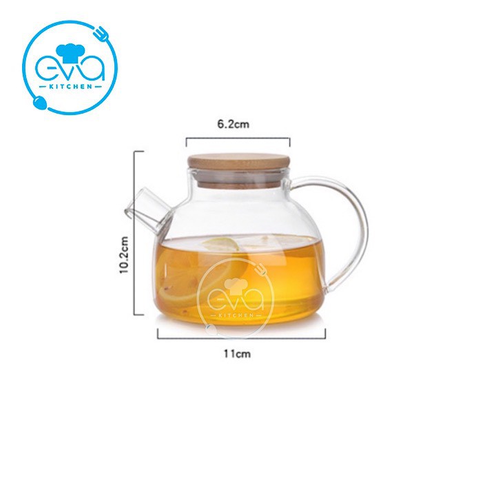 Bình Pha Trà Thuỷ Tinh Chịu Nhiệt Lưới Lọc Lò Xo Kèm Nắp Gỗ 500 Ml