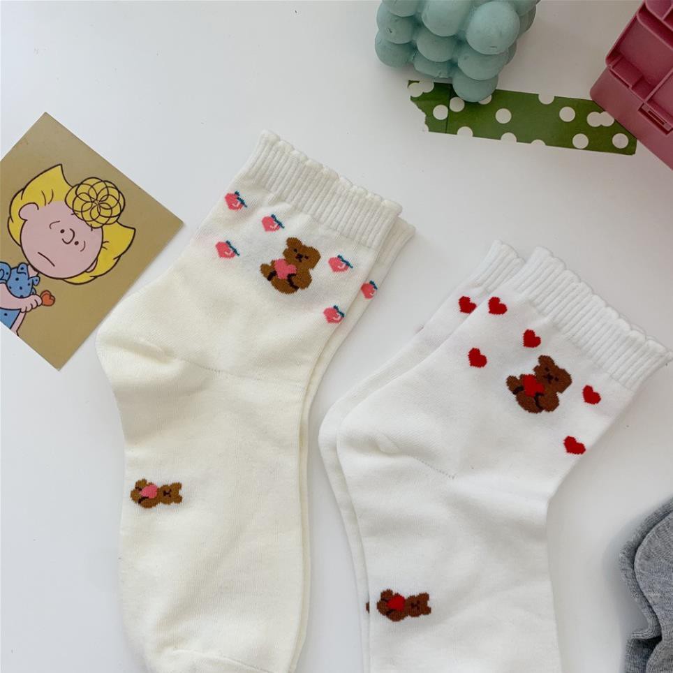 Tất cổ cao nữ Cotton In hình Dễ thương Thu Đông Ulzzang Hàn Quốc Vớ cao cổ nữ Thời trang