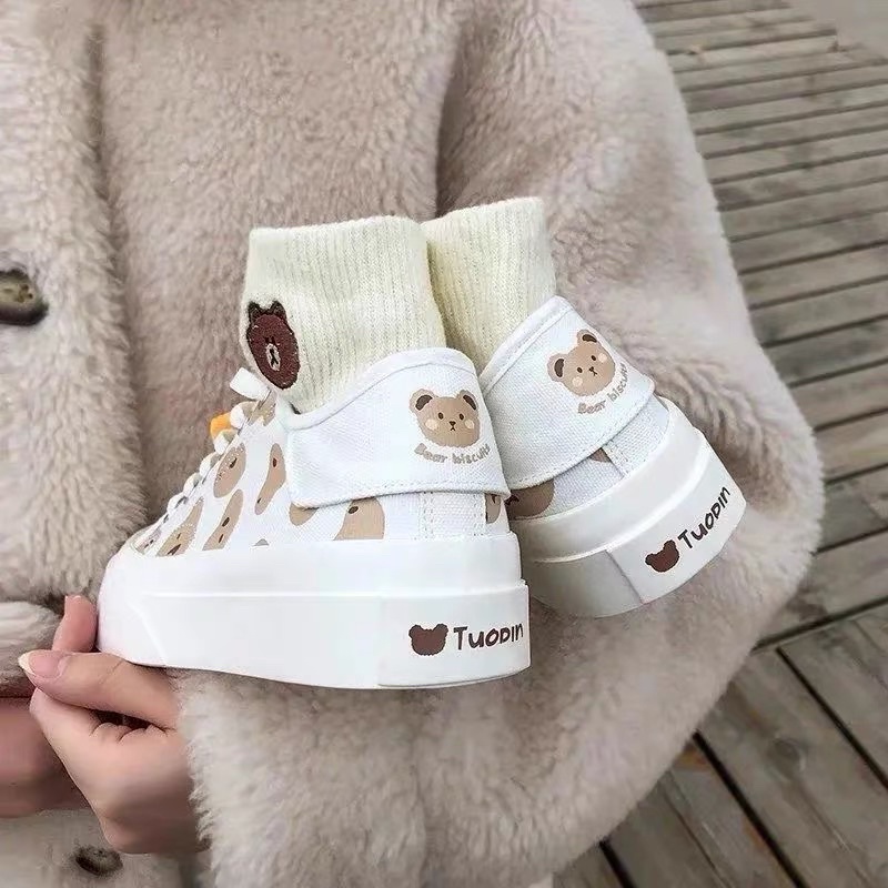 🎀 N09  Giày sneaker thể thao đi học đi chơi đế bằng form conv ulzzang hình con gấu Bò Sữa cute