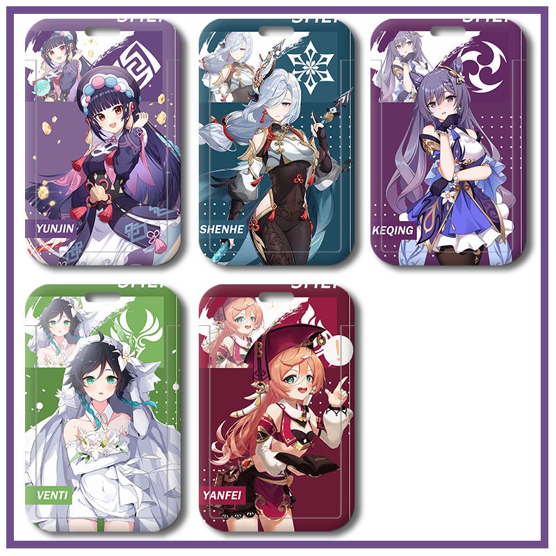 Kamisato Ayaka Raiden Shogun shadow Card Holder Eula Genshin Impact Student Xiao Campus Yoimiya Meal Card Shenhe Bus Card Lanyard Keqing Ganyu Flower Wedding Dress Qiqi Maid Kazuha Cool Hutao Personality Venti Name Tag Zhongli