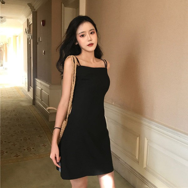 Đầm hai dây SUXI dáng ngắn xinh xắn phong cách Hàn Quốc