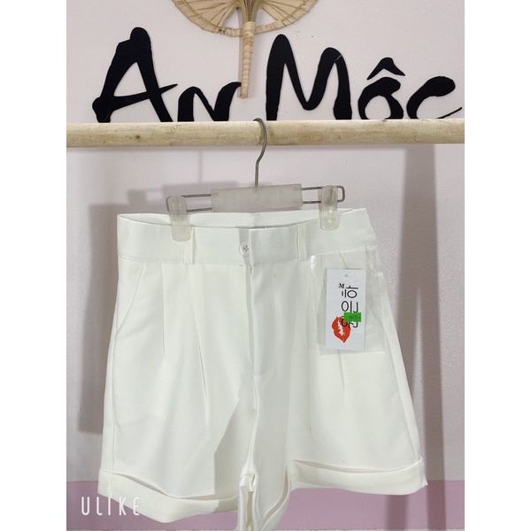 [Mã 44FASHIONSALE20 giảm 10K đơn 50K] [ AN MỘC] Quần short đùi trắng ống rộng lưng cao xếp ly gập gấu sang xịn mịn